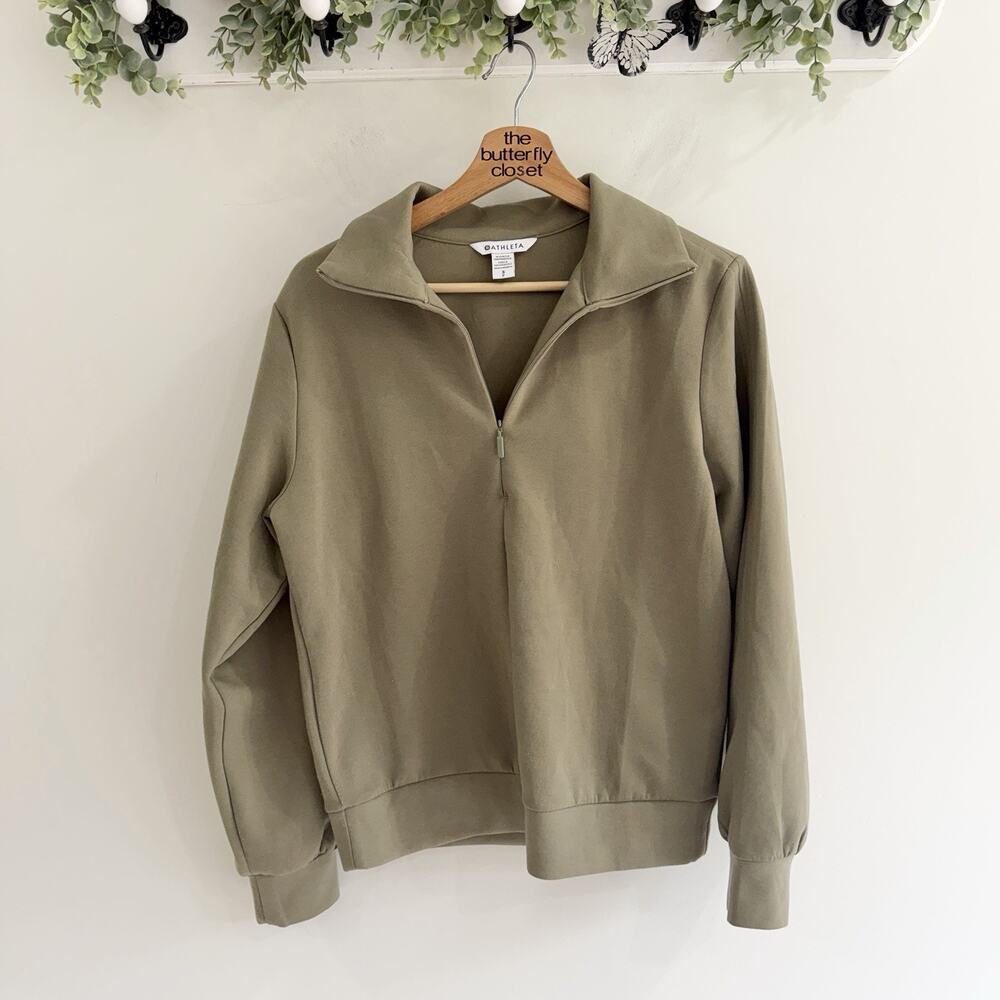 Athleta Women’s Allure Lite 1/4 Zip Pullover Olive Green Small O6084